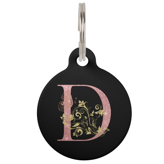 Fancy Pink Glitter Letter D  Keychain Pet Tag (Front)
