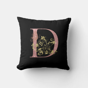 Fancy Pink Glitter Letter D  Throw Pillow