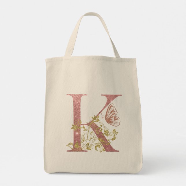 Fancy Pink Glitter Letter K  Tote Bag (Back)