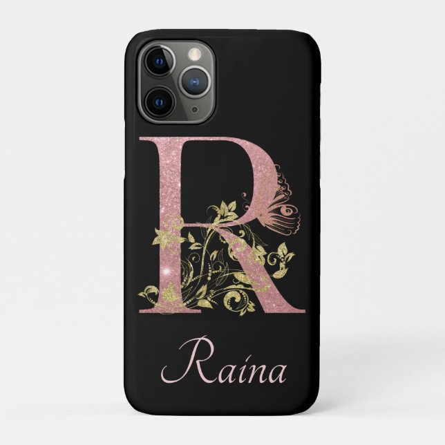 Fancy Pink Glitter Letter R Personalized Case-Mate iPhone Case (Back)