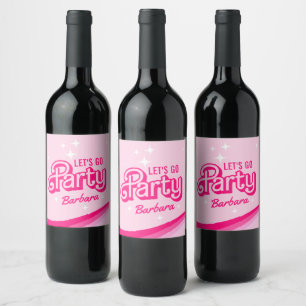 Fancy Pink Glitter Party Custom Name Wine Label