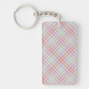 Fancy Pink 'n Green Geometric Plaid Keychain