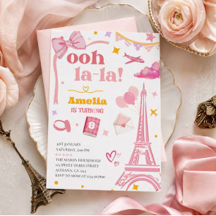 Fancy Pink Paris Eiffel Tower Invitation Gingham