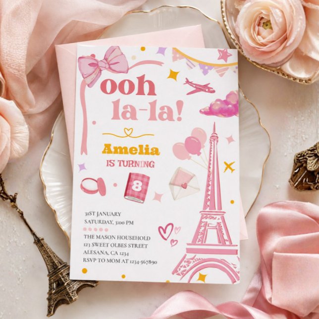 Fancy Pink Paris Eiffel Tower Invitation Gingham (Ooh la la Pink Paris Eiffel Tower Invitation )