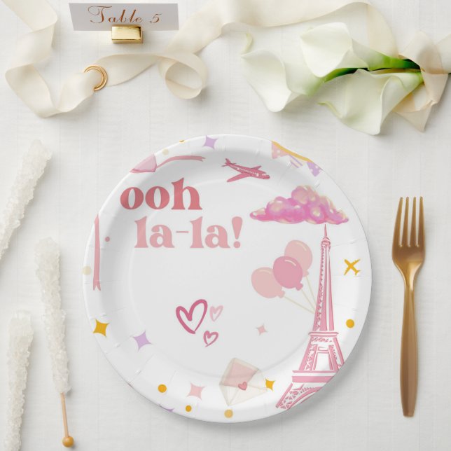 Fancy Pink Paris Eiffel Tower Party Paper Plates (Wedding)