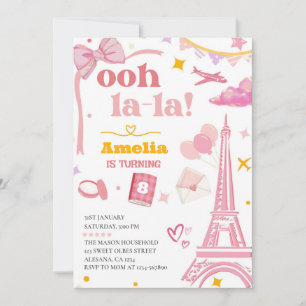 Fancy Pink Paris Tour Eiffel Invitation En vichy
