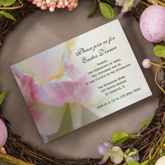 Fancy Pink White Tulip Dîner de Pâques Invitation (Créateur téléchargé)