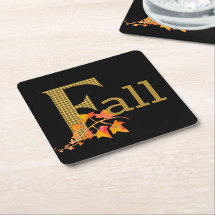 Fancy Plaid Fall Word Art Square Paper Coaster
