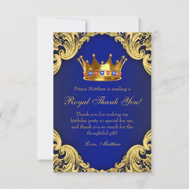 Fancy Prince Anniversaire Fête Merci Cartes (Devant)