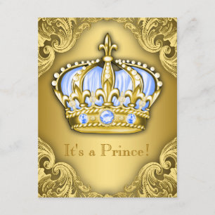 Fancy Prince Baby Shower Baby Blue Gold Invitation