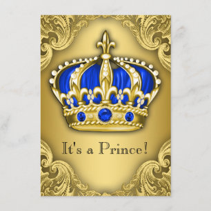 Fancy Prince Baby Shower Blue and Gold Invitation