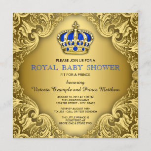 Fancy Prince Baby Shower Blue and Gold Invitation
