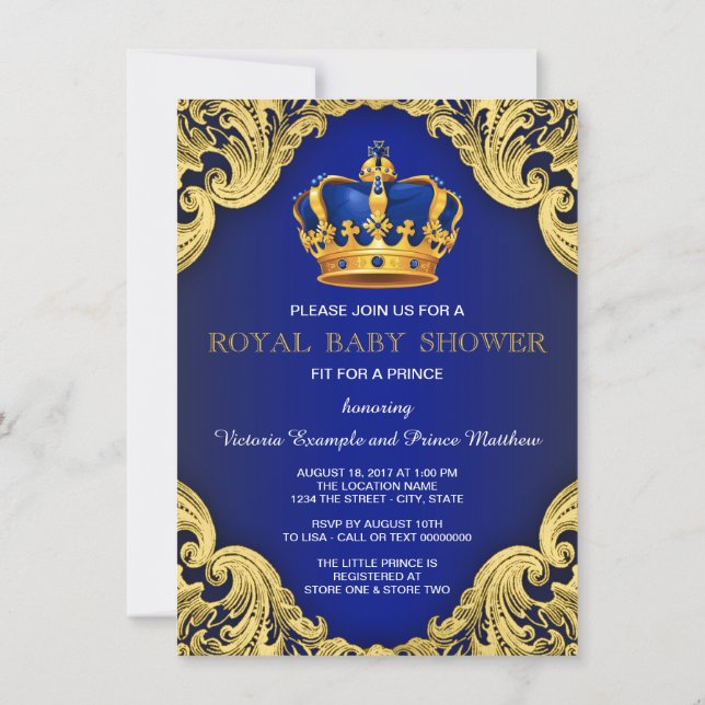 Fancy Prince Baby Shower Blue Invitation (Back)