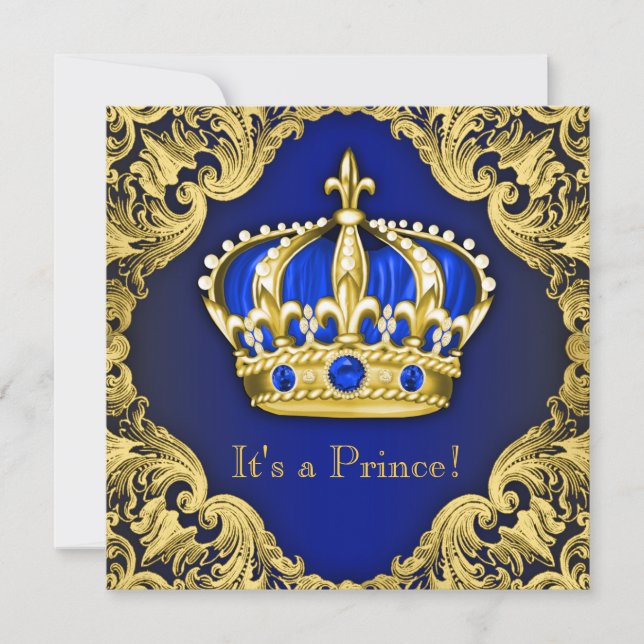 Fancy Prince Baby Shower Blue Invitation (Front)