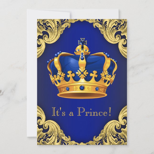 Fancy Prince Baby Shower Blue Invitation (Front)