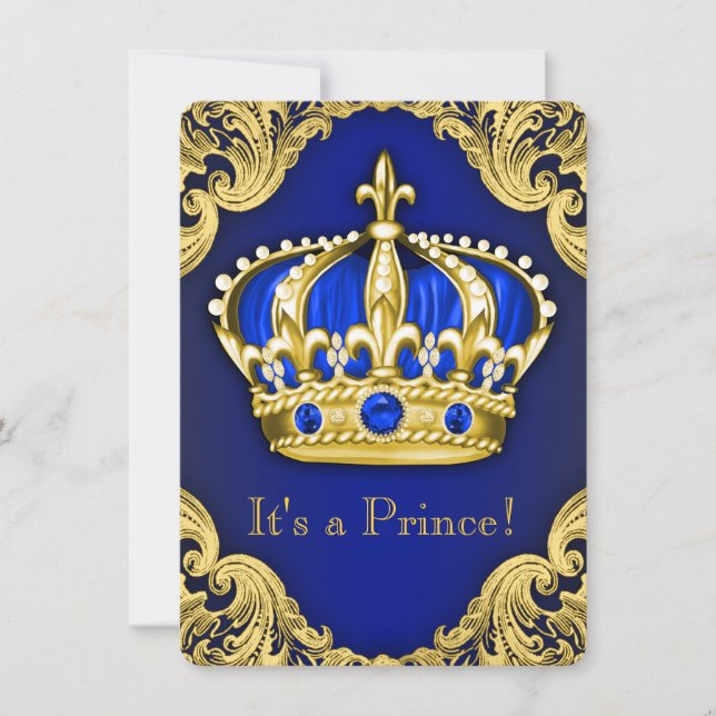 Fancy Prince Baby Shower Blue Invitation (Front)