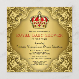 Fancy Prince Baby Shower Red and Gold Invitation