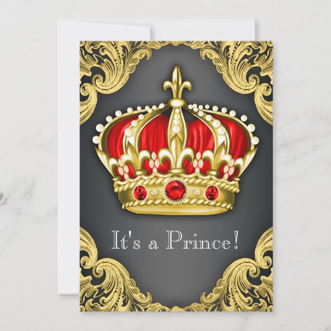 Fancy Prince Baby Shower Regal Red Invitation (Front)