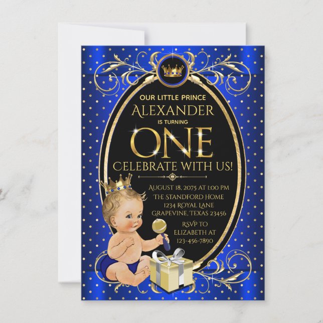 Fancy Prince First Birthday Party Invitation (Front)