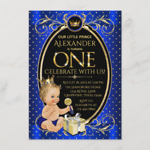 Fancy Prince First Birthday Party Invitation