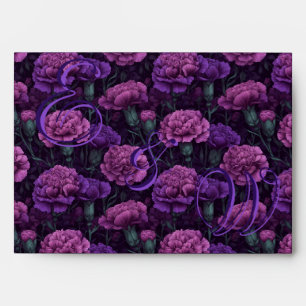 Fancy Purple Carnation Accent Rustic Wedding Envelope