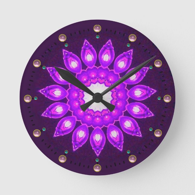 FANCY PURPLE  FLOWER ROUND CLOCK (Front)