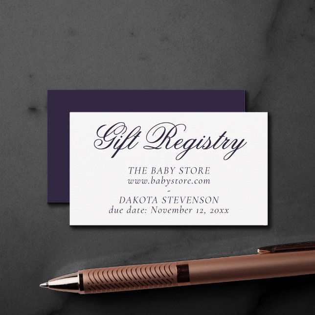 Fancy Purple Script | Modern Baby Shower Registry Enclosure Card (Creator Uploaded)