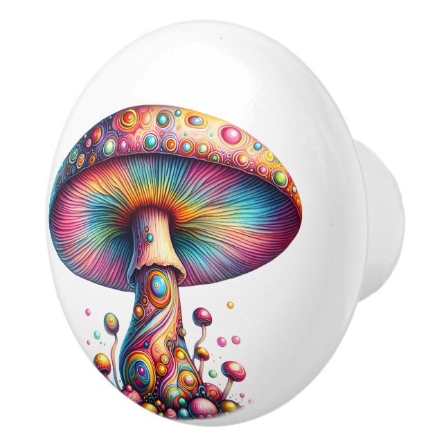 Fancy Rainbow Coloured Toadstool Ceramic Knob (Right)