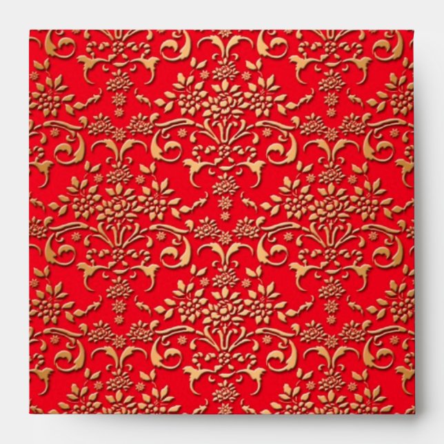 Fancy Red and Gold Damask Pattern Envelopes (Front)