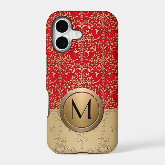 Fancy Red and Gold Monogram Damask Pattern (Back)