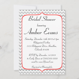 Fancy Red and Grey Chevron Bridal Shower Invitation
