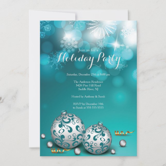 Fancy Red Bokeh Lights Holiday Invitation (Front)