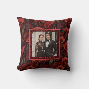 Fancy Red Calla Lilies Accent Minimalist Wedding Throw Pillow