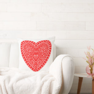 Fancy Red Dots Heart 20in Throw Pillow