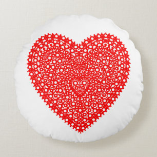 Fancy Red Dots Heart Round Pillow