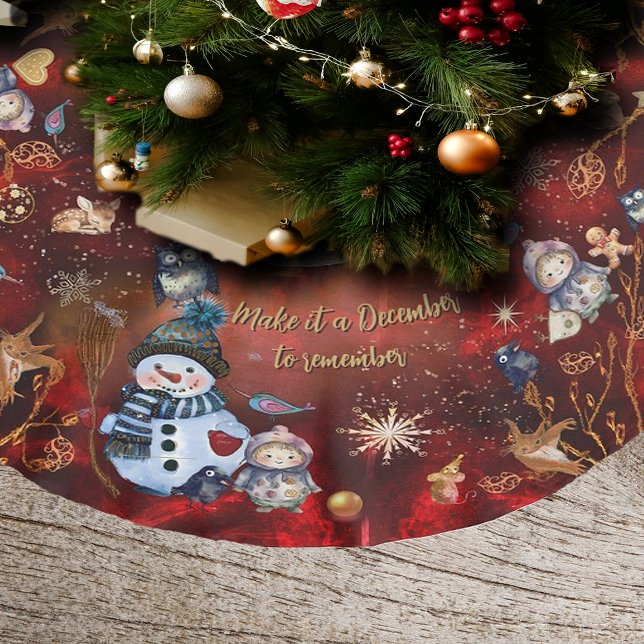 Fancy RED Gold Holiday with Characters  Brushed Polyester Tree Skirt (Fancy RED Gold Holiday with Characters Brushed Polyester Tree Skir)