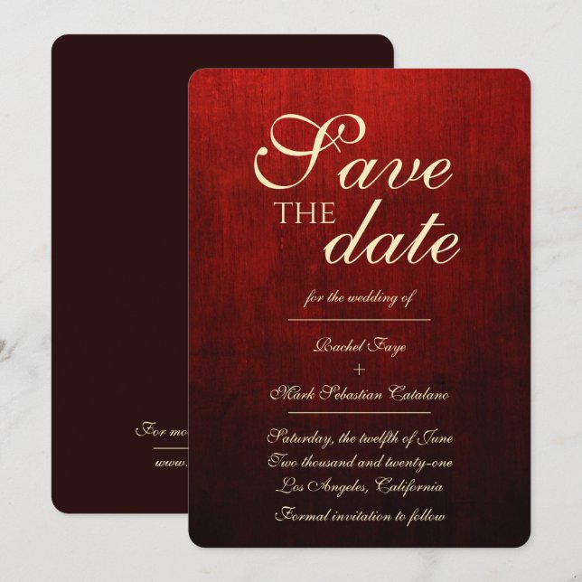 Fancy Red & Gold Save The Date Invitation (Front/Back)