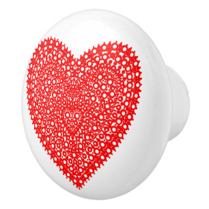 Fancy Red Heart Graphic Design Ceramic Knob