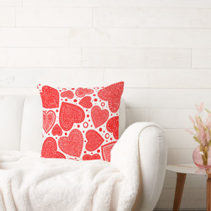 Fancy Red Hearts and Dots Pattern 20in Throw Pillow