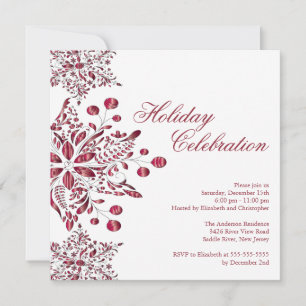 Fancy Red Jewel Snowflakes Holiday Party Invitation