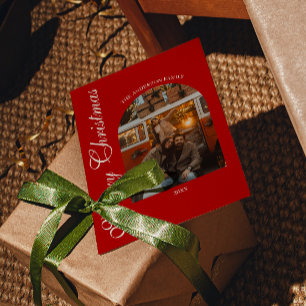 Fancy Red Old Money Arched Photo Christmas Holiday Card