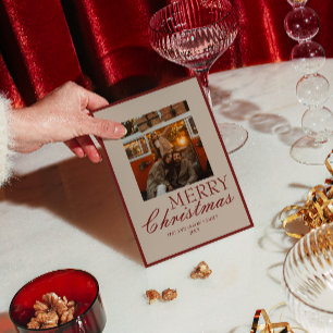 Fancy Red Old Money Photo Retro Christmas Holiday Card
