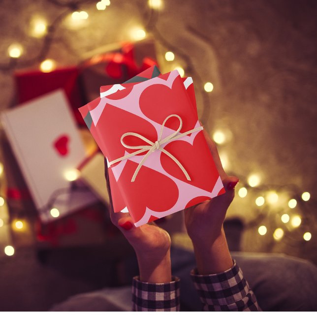 Fancy Red & Pink Heart Pattern Valentines Wrapping Paper Sheet (Creator Uploaded)
