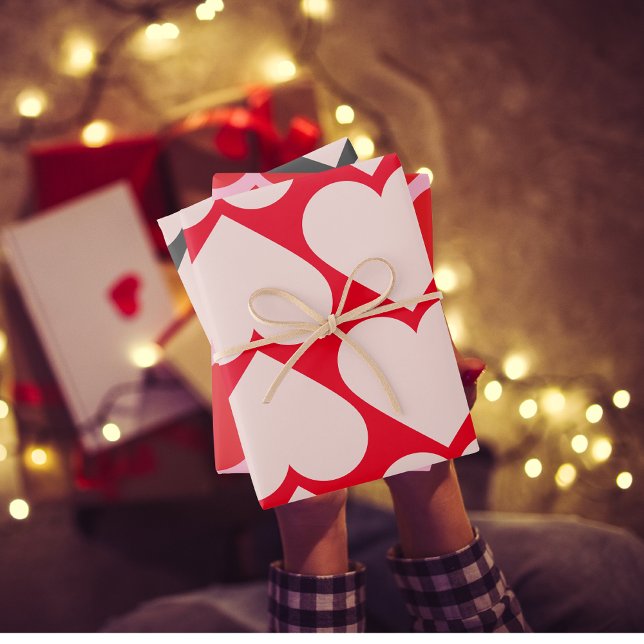 Fancy Red & Pink Heart Pattern Valentines Wrapping Wrapping Paper Sheet (Creator Uploaded)