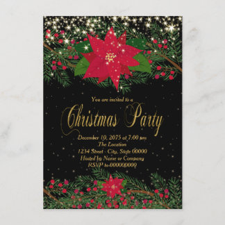 Fancy Red Poinsettia Christmas Party Invitation