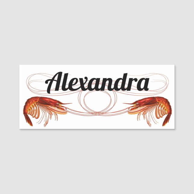Fancy Red Shrimp on White     Name Tag (Front)