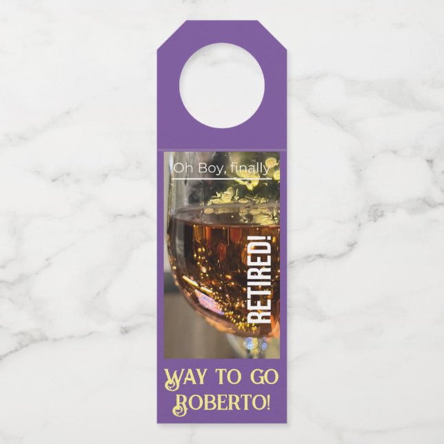 Fancy Retirement Celebration Bottle Hanger Tags (Front)