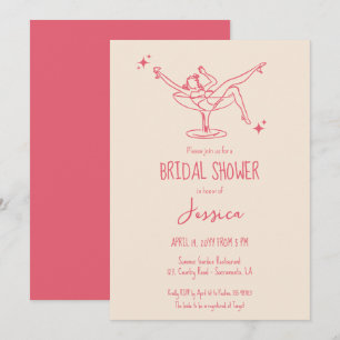 Fancy retro Bridal Shower cocktail hand drawn Invitation