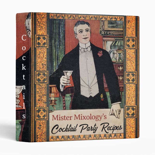 Fancy Retro Cocktail Recipes Binder (Front/Spine)