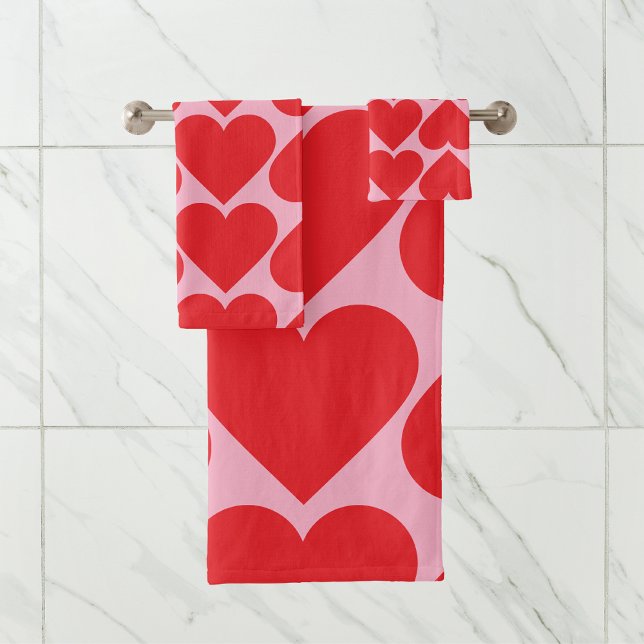 Fancy Romantic Red & Pink Hearts Pattern  Bath Towel Set (Creator Uploaded)